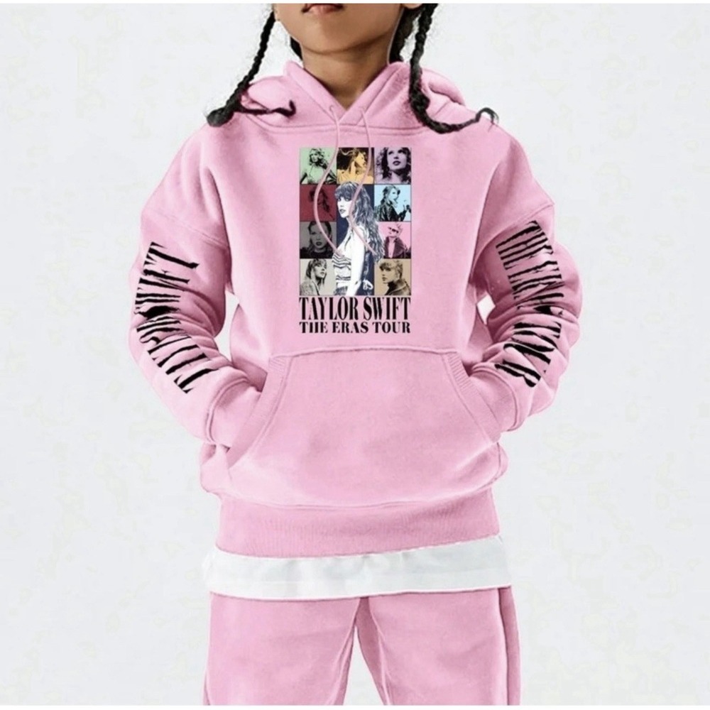 Taylor Swift The Eras Tour Hoodie Sweatshirt Pink Girls SZ  5-6 Years